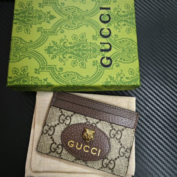 Gucci Luxury Brown GG Card Holder with Gold Tiger - Picture 1 of 6